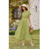 imageECOWISH Women Casual Midi Dress 2025 Button V Neck Cotton Summer Dresses Short Sleeve ALine Shirt Long Dress with Pockets422 Green