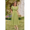 imageECOWISH Women Casual Midi Dress 2025 Button V Neck Cotton Summer Dresses Short Sleeve ALine Shirt Long Dress with Pockets422 Green