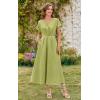 imageECOWISH Women Casual Midi Dress 2025 Button V Neck Cotton Summer Dresses Short Sleeve ALine Shirt Long Dress with Pockets422 Green