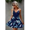 imageECOWISH Summer Dresses for Women 2025 VNeck Spaghetti Strap Bowknot Backless Sleeveless Lace Mini Swing Skater Dress3254 Navy Leaves