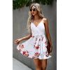 imageECOWISH Summer Dresses for Women 2025 VNeck Spaghetti Strap Bowknot Backless Sleeveless Lace Mini Swing Skater Dress3254 White Red
