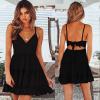 imageECOWISH Summer Dresses for Women 2025 VNeck Spaghetti Strap Bowknot Backless Sleeveless Lace Mini Swing Skater DressBlack