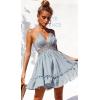 imageECOWISH Summer Dresses for Women 2025 VNeck Spaghetti Strap Bowknot Backless Sleeveless Lace Mini Swing Skater DressLight Blue
