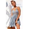 imageECOWISH Summer Dresses for Women 2025 VNeck Spaghetti Strap Bowknot Backless Sleeveless Lace Mini Swing Skater DressLight Blue