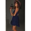 imageECOWISH Summer Dresses for Women 2025 VNeck Spaghetti Strap Bowknot Backless Sleeveless Lace Mini Swing Skater DressNavy Blue