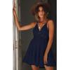 imageECOWISH Summer Dresses for Women 2025 VNeck Spaghetti Strap Bowknot Backless Sleeveless Lace Mini Swing Skater DressNavy Blue