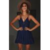 imageECOWISH Summer Dresses for Women 2025 VNeck Spaghetti Strap Bowknot Backless Sleeveless Lace Mini Swing Skater DressNavy Blue
