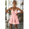 imageECOWISH Summer Dresses for Women 2025 VNeck Spaghetti Strap Bowknot Backless Sleeveless Lace Mini Swing Skater DressPink