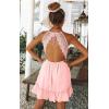 imageECOWISH Summer Dresses for Women 2025 VNeck Spaghetti Strap Bowknot Backless Sleeveless Lace Mini Swing Skater DressPink