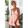 imageECOWISH Summer Dresses for Women 2025 VNeck Spaghetti Strap Bowknot Backless Sleeveless Lace Mini Swing Skater DressPink