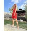 imageECOWISH Summer Dresses for Women 2025 VNeck Spaghetti Strap Bowknot Backless Sleeveless Lace Mini Swing Skater DressRed