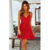 imageECOWISH Summer Dresses for Women 2025 VNeck Spaghetti Strap Bowknot Backless Sleeveless Lace Mini Swing Skater DressRed