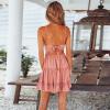 imageECOWISH Summer Dresses for Women 2025 VNeck Spaghetti Strap Bowknot Backless Sleeveless Lace Mini Swing Skater DressRose Pink