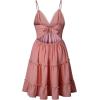 imageECOWISH Summer Dresses for Women 2025 VNeck Spaghetti Strap Bowknot Backless Sleeveless Lace Mini Swing Skater DressRose Pink