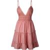 imageECOWISH Summer Dresses for Women 2025 VNeck Spaghetti Strap Bowknot Backless Sleeveless Lace Mini Swing Skater DressRose Pink