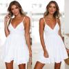 imageECOWISH Summer Dresses for Women 2025 VNeck Spaghetti Strap Bowknot Backless Sleeveless Lace Mini Swing Skater DressWhite