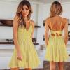 imageECOWISH Summer Dresses for Women 2025 VNeck Spaghetti Strap Bowknot Backless Sleeveless Lace Mini Swing Skater DressYellow