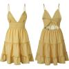 imageECOWISH Summer Dresses for Women 2025 VNeck Spaghetti Strap Bowknot Backless Sleeveless Lace Mini Swing Skater DressYellow