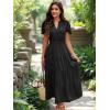imageECOWISH Summer Maxi Dress for Women Casual Flowy V Neck Short Sleeve A Line Empire Waist Tiered Long Dresses with PocketsBlack