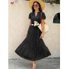 imageECOWISH Summer Maxi Dress for Women Casual Flowy V Neck Short Sleeve A Line Empire Waist Tiered Long Dresses with PocketsBlack