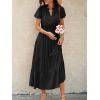 imageECOWISH Summer Maxi Dress for Women Casual Flowy V Neck Short Sleeve A Line Empire Waist Tiered Long Dresses with PocketsBlack