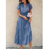 imageECOWISH Summer Maxi Dress for Women Casual Flowy V Neck Short Sleeve A Line Empire Waist Tiered Long Dresses with PocketsGray Blue
