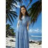 imageECOWISH Summer Maxi Dress for Women Casual Flowy V Neck Short Sleeve A Line Empire Waist Tiered Long Dresses with PocketsGray Blue