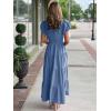 imageECOWISH Summer Maxi Dress for Women Casual Flowy V Neck Short Sleeve A Line Empire Waist Tiered Long Dresses with PocketsGray Blue