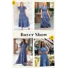 imageECOWISH Summer Maxi Dress for Women Casual Flowy V Neck Short Sleeve A Line Empire Waist Tiered Long Dresses with PocketsGray Blue