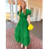 imageECOWISH Summer Maxi Dress for Women Casual Flowy V Neck Short Sleeve A Line Empire Waist Tiered Long Dresses with PocketsGreen