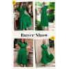 imageECOWISH Summer Maxi Dress for Women Casual Flowy V Neck Short Sleeve A Line Empire Waist Tiered Long Dresses with PocketsGreen