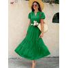 imageECOWISH Summer Maxi Dress for Women Casual Flowy V Neck Short Sleeve A Line Empire Waist Tiered Long Dresses with PocketsGreen