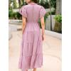 imageECOWISH Summer Maxi Dress for Women Casual Flowy V Neck Short Sleeve A Line Empire Waist Tiered Long Dresses with PocketsPink