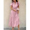 imageECOWISH Summer Maxi Dress for Women Casual Flowy V Neck Short Sleeve A Line Empire Waist Tiered Long Dresses with PocketsPink