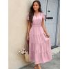 imageECOWISH Summer Maxi Dress for Women Casual Flowy V Neck Short Sleeve A Line Empire Waist Tiered Long Dresses with PocketsPink