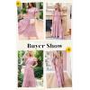imageECOWISH Summer Maxi Dress for Women Casual Flowy V Neck Short Sleeve A Line Empire Waist Tiered Long Dresses with PocketsPink