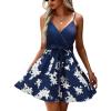imageECOWISH Summer Dresses for Women 2025 VNeck Spaghetti Strap Bowknot Backless Sleeveless Lace Mini Swing Skater Dress3254 Blue White
