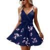 imageECOWISH Summer Dresses for Women 2025 VNeck Spaghetti Strap Bowknot Backless Sleeveless Lace Mini Swing Skater Dress3254 Navy