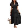 imageECOWISH Summer Maxi Dress for Women Casual Flowy V Neck Short Sleeve A Line Empire Waist Tiered Long Dresses with PocketsBlack
