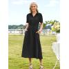 imageECOWISH Womens Midi Dress Short Sleeve V Neck Button Front Casual Flowy ALine Shirt Dresses with Pockets for Summer SpringBlack