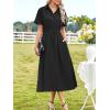 imageECOWISH Womens Midi Dress Short Sleeve V Neck Button Front Casual Flowy ALine Shirt Dresses with Pockets for Summer SpringBlack
