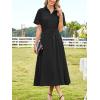 imageECOWISH Womens Midi Dress Short Sleeve V Neck Button Front Casual Flowy ALine Shirt Dresses with Pockets for Summer SpringBlack