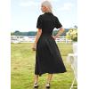 imageECOWISH Womens Midi Dress Short Sleeve V Neck Button Front Casual Flowy ALine Shirt Dresses with Pockets for Summer SpringBlack