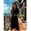 imageECOWISH Womens Midi Dress Short Sleeve V Neck Button Front Casual Flowy ALine Shirt Dresses with Pockets for Summer SpringBlackv