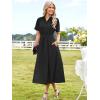 imageECOWISH Womens Midi Dress Short Sleeve V Neck Button Front Casual Flowy ALine Shirt Dresses with Pockets for Summer SpringBlackv