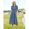 imageECOWISH Womens Midi Dress Short Sleeve V Neck Button Front Casual Flowy ALine Shirt Dresses with Pockets for Summer SpringGray Blue