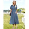 imageECOWISH Womens Midi Dress Short Sleeve V Neck Button Front Casual Flowy ALine Shirt Dresses with Pockets for Summer SpringGray Blue
