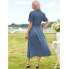 imageECOWISH Womens Midi Dress Short Sleeve V Neck Button Front Casual Flowy ALine Shirt Dresses with Pockets for Summer SpringGray Bluev