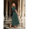 imageECOWISH Womens Midi Dress Short Sleeve V Neck Button Front Casual Flowy ALine Shirt Dresses with Pockets for Summer SpringGreen