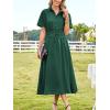 imageECOWISH Womens Midi Dress Short Sleeve V Neck Button Front Casual Flowy ALine Shirt Dresses with Pockets for Summer SpringGreenv